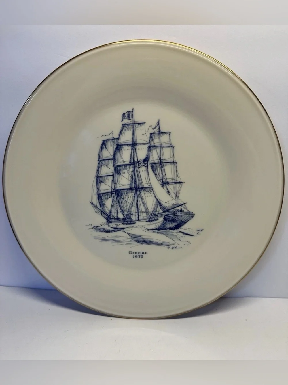 Vintage Lenox Grecian 1876 Clipper Ship Blue 10.75 Dinner Plate Made USA